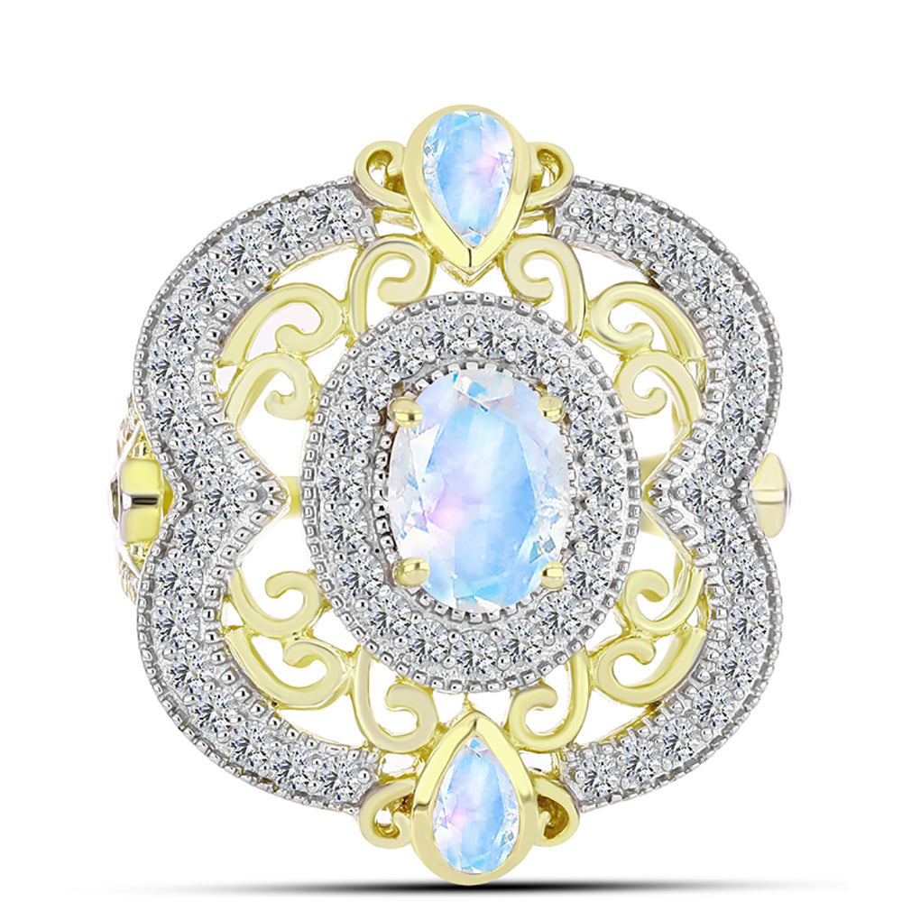 Anillo de Plata Bañada en Oro con Piedra Lunar Arco Iris 1 