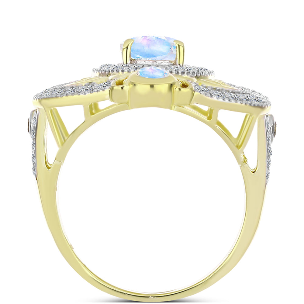 Anillo de Plata Bañada en Oro con Piedra Lunar Arco Iris 2 
