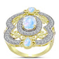Anillo de Plata Bañada en Oro con Piedra Lunar Arco Iris