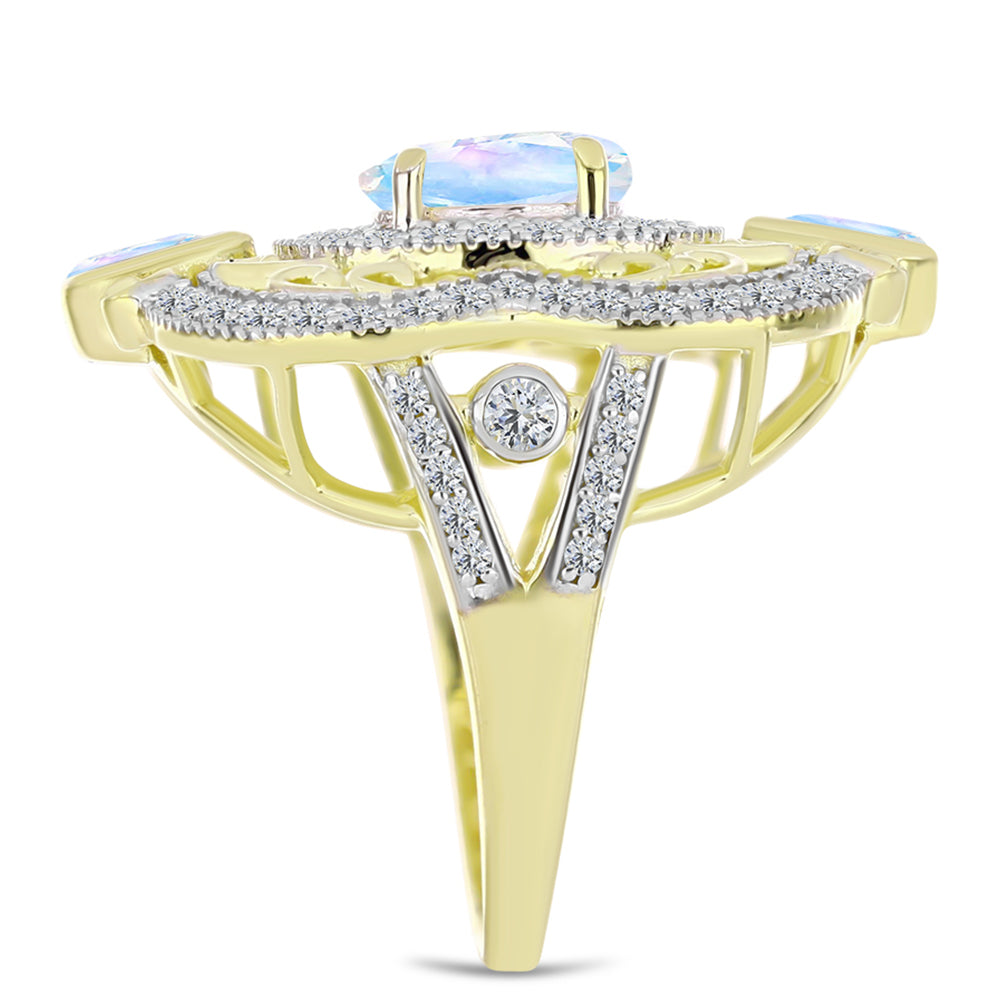 Anillo de Plata Bañada en Oro con Piedra Lunar Arco Iris