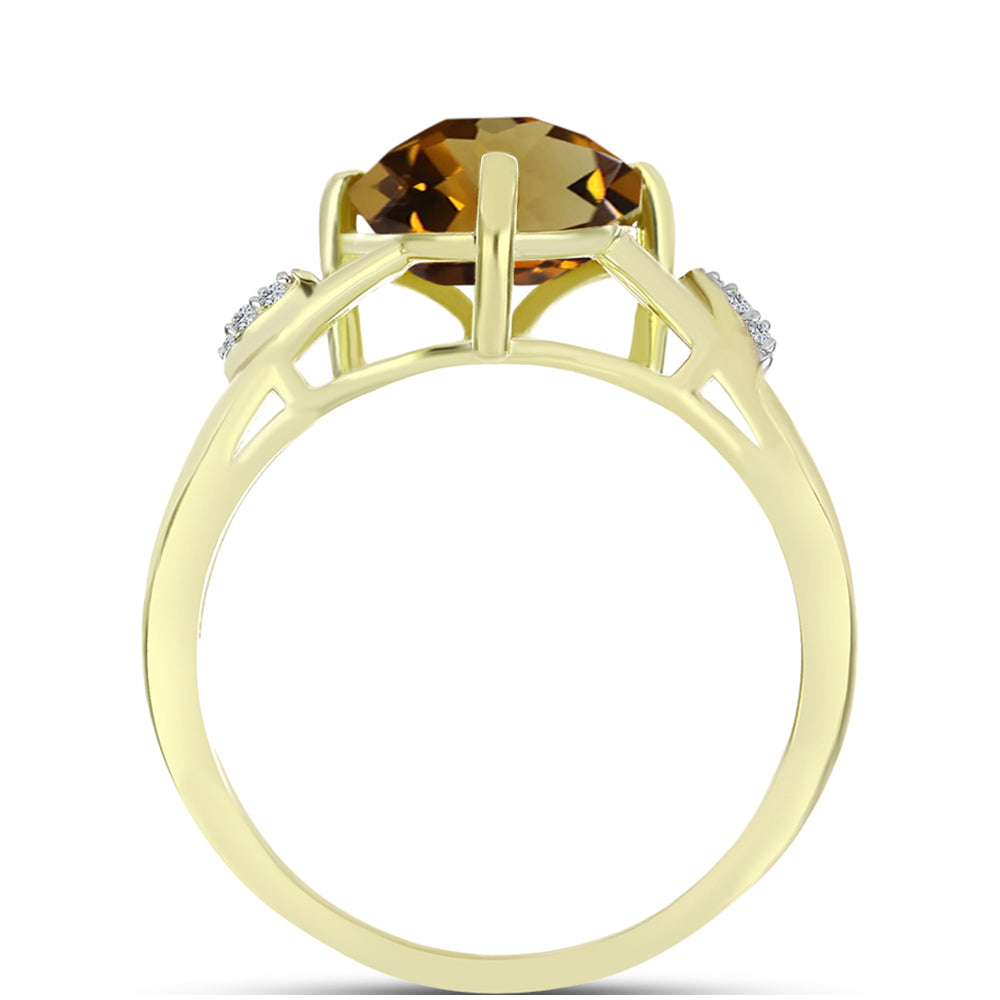 Anillo de Plata Bañada en Oro con Cuarzo Coñac y Topacio Blanco