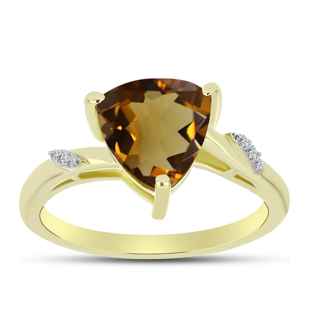 Anillo de Plata Bañada en Oro con Cuarzo Coñac y Topacio Blanco