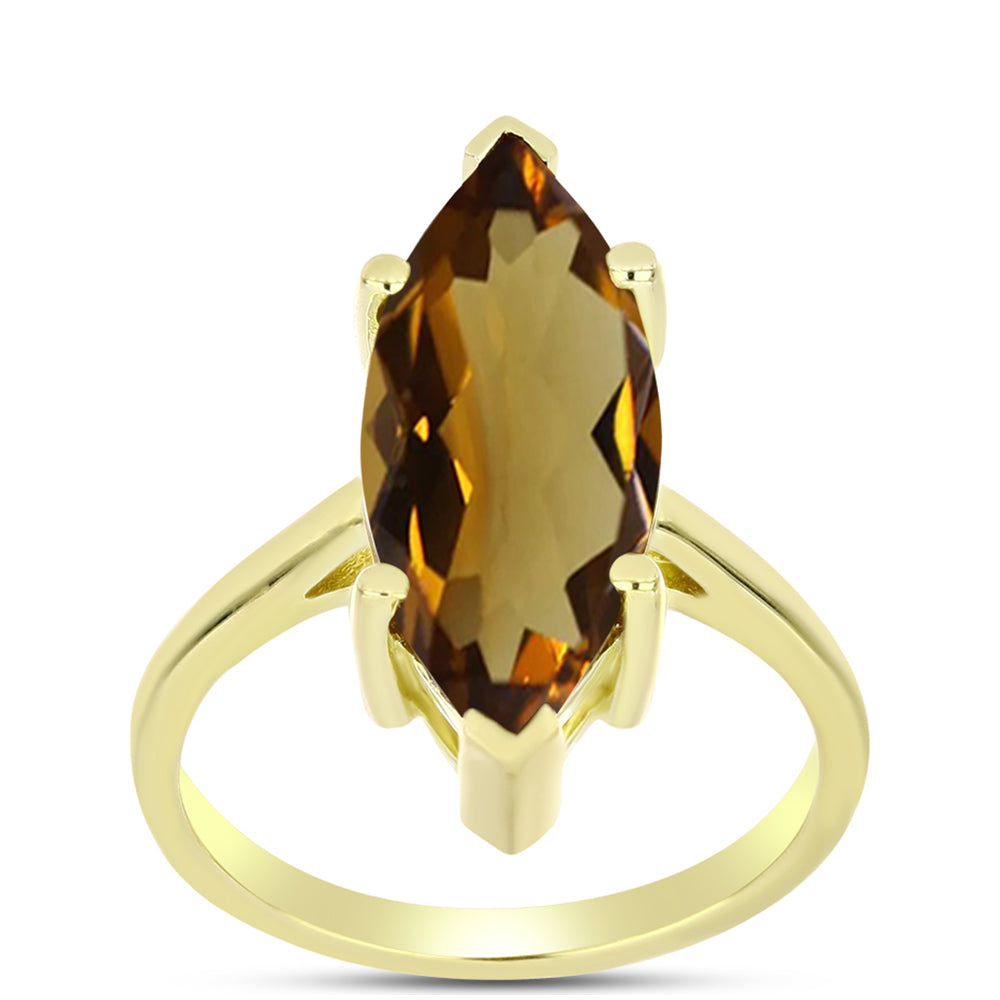 Anillo de Plata Bañada en Oro con Cuarzo Coñac 3 