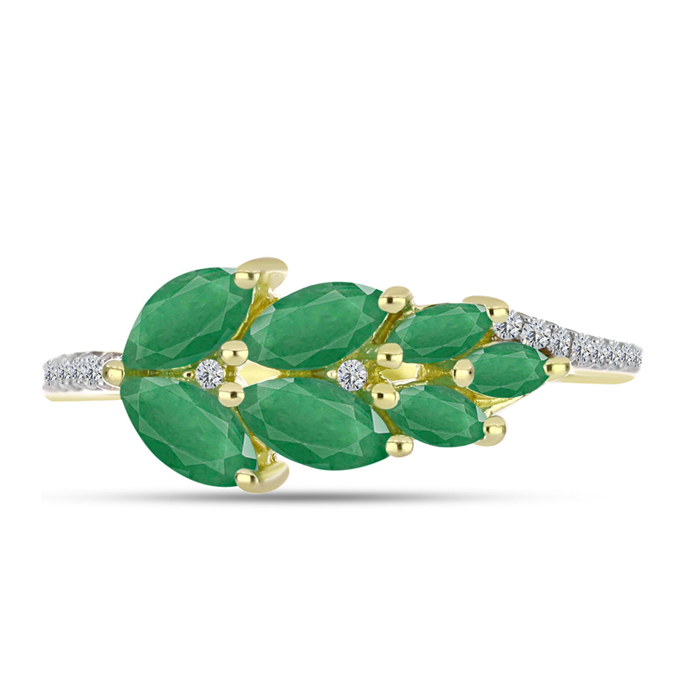 Anillo de Plata Bañada en Oro con Esmeralda de Brasil y Topacio Blanco 1 