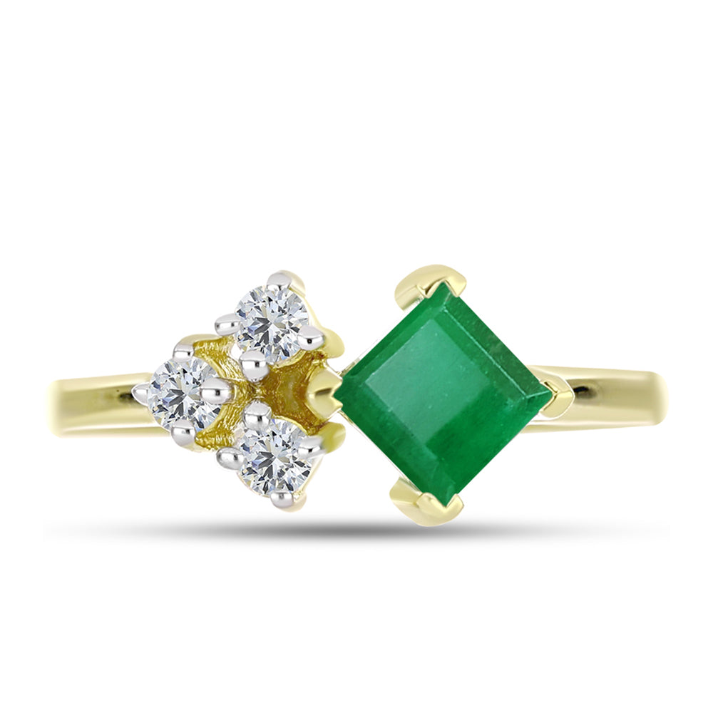 Anillo de Plata Bañada en Oro con Esmeralda de Brasil y Topacio Blanco 1 