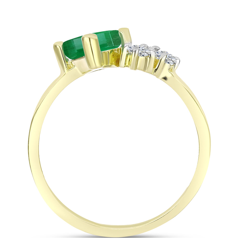 Anillo de Plata Bañada en Oro con Esmeralda de Brasil y Topacio Blanco 2 