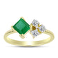 Anillo de Plata Bañada en Oro con Esmeralda de Brasil y Topacio Blanco