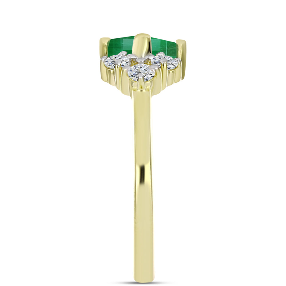 Anillo de Plata Bañada en Oro con Esmeralda de Brasil y Topacio Blanco 4 