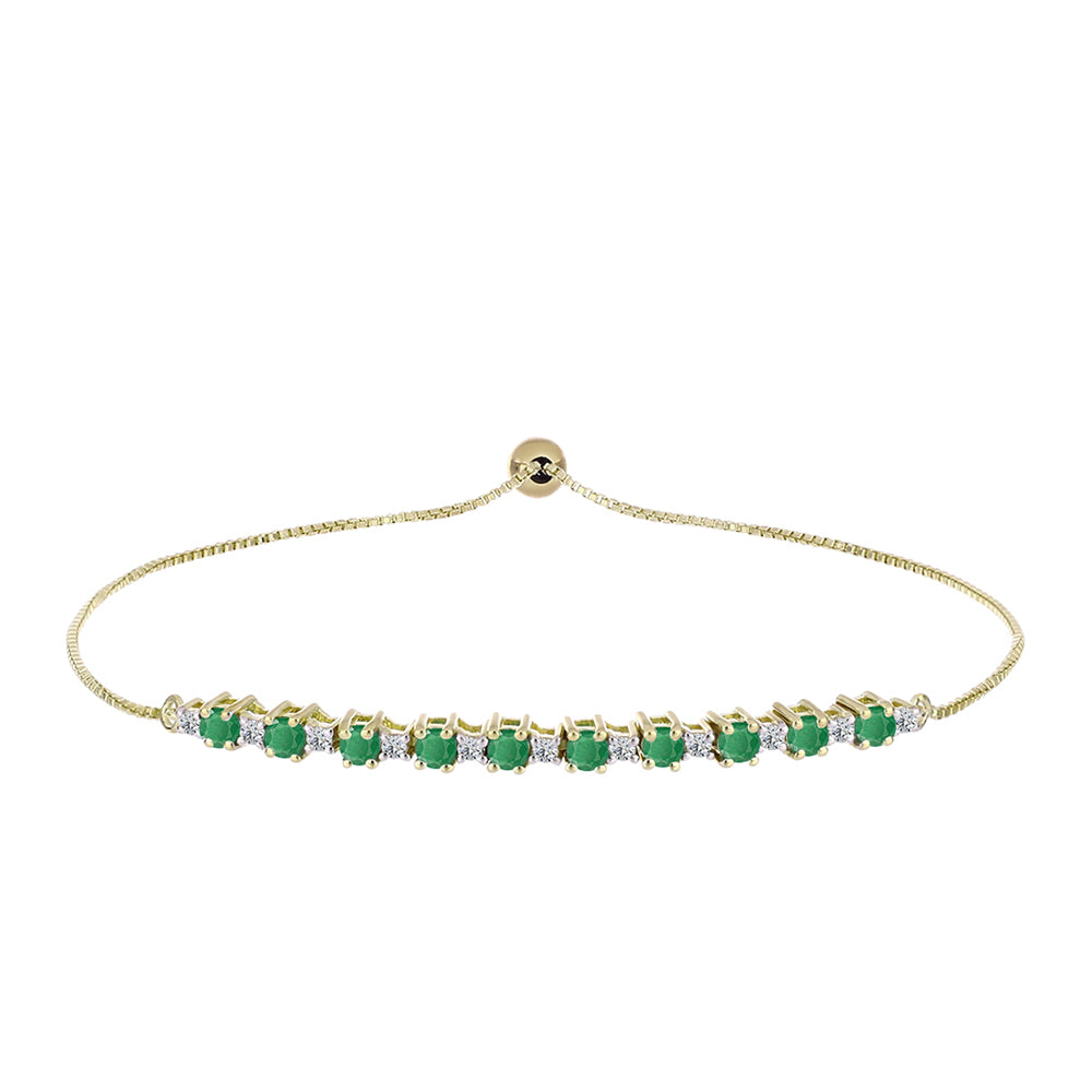 Pulsera de Plata Bañada en Oro con Esmeralda de Brasil y Topacio Blanco