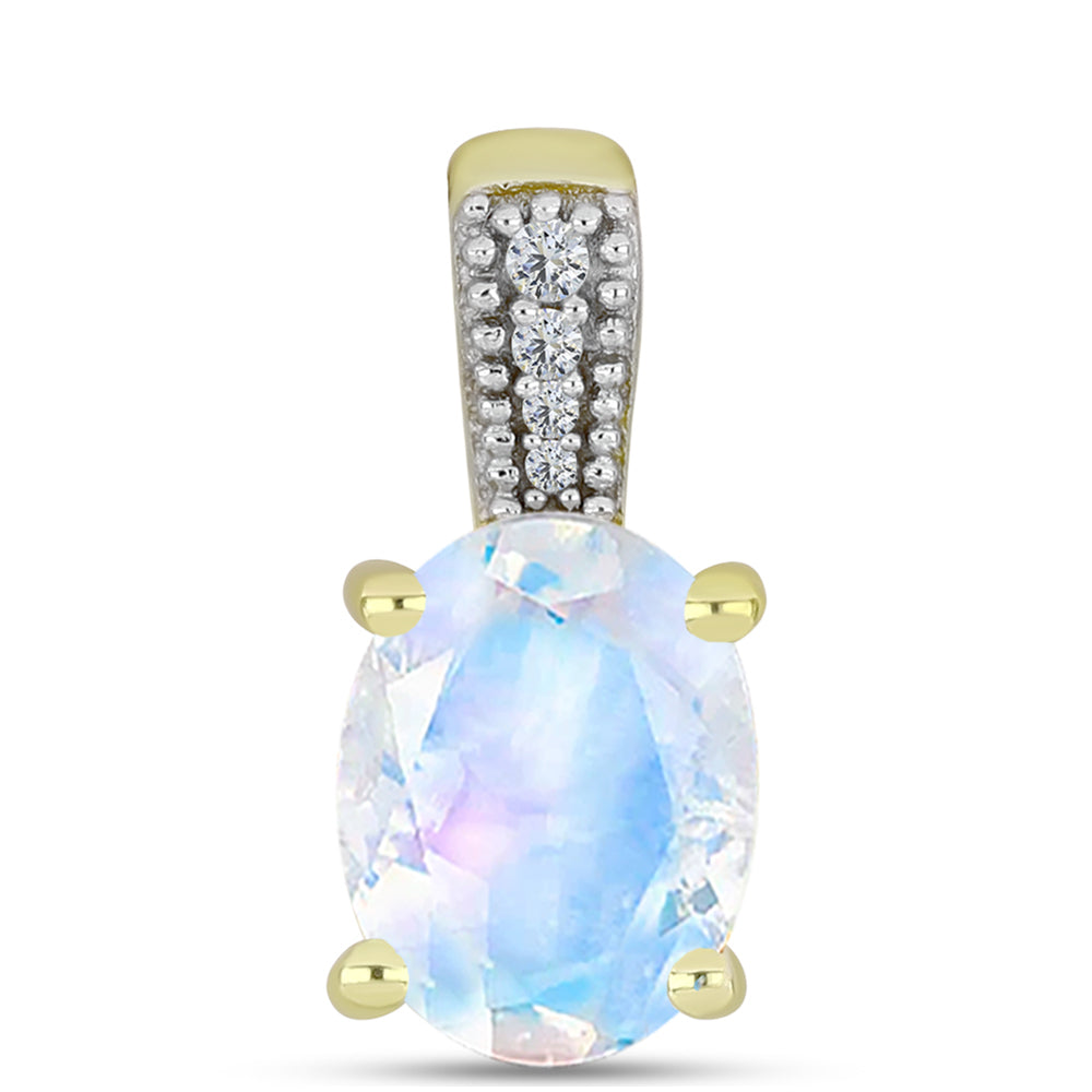Colgante de Plata Bañada en Oro con Piedra Lunar Arco Iris y Topacio Blanco