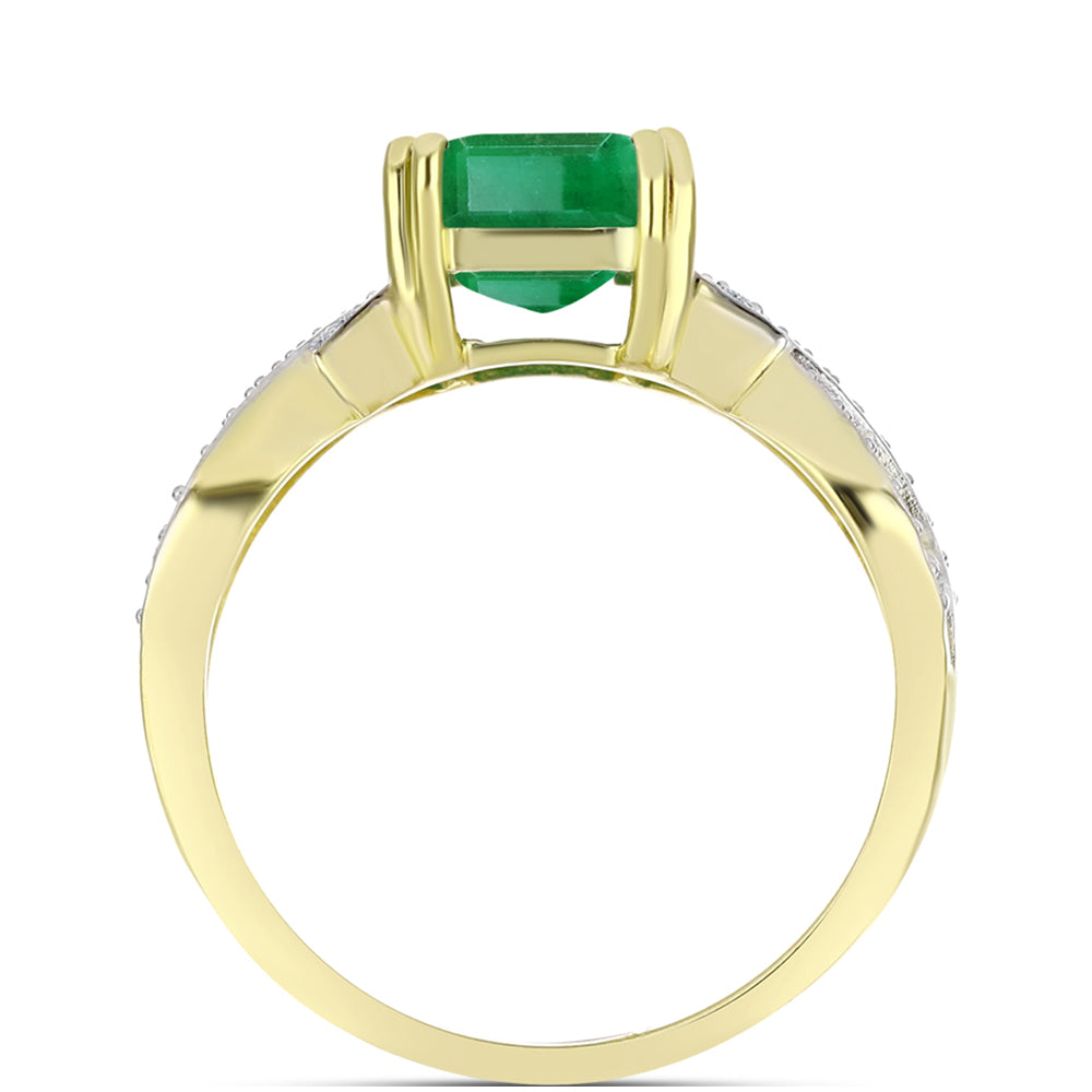 Anillo de Plata Bañada en Oro con Esmeralda de Brasil y Topacio Blanco