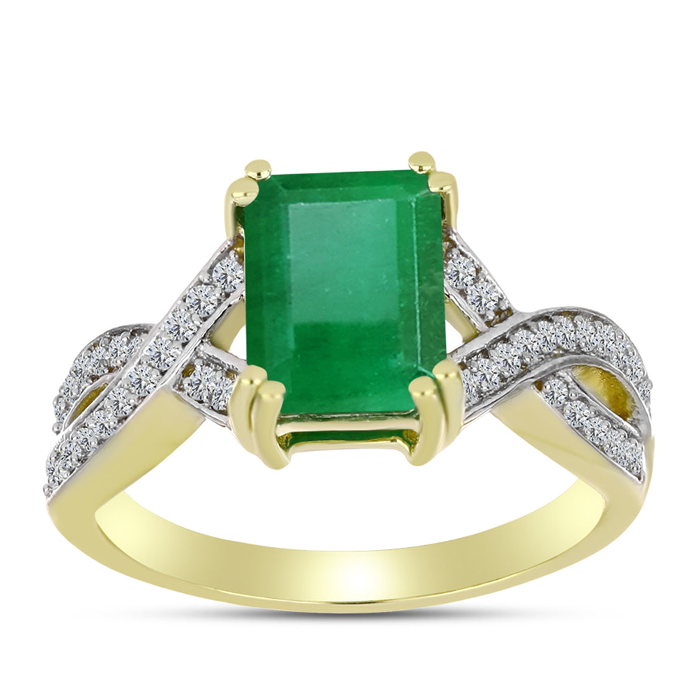 Anillo de Plata Bañada en Oro con Esmeralda de Brasil y Topacio Blanco 3 