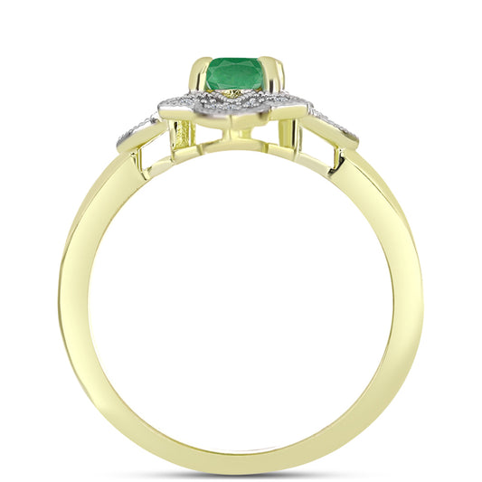Anillo de Plata Bañada en Oro con Esmeralda de Brasil y Topacio Blanco