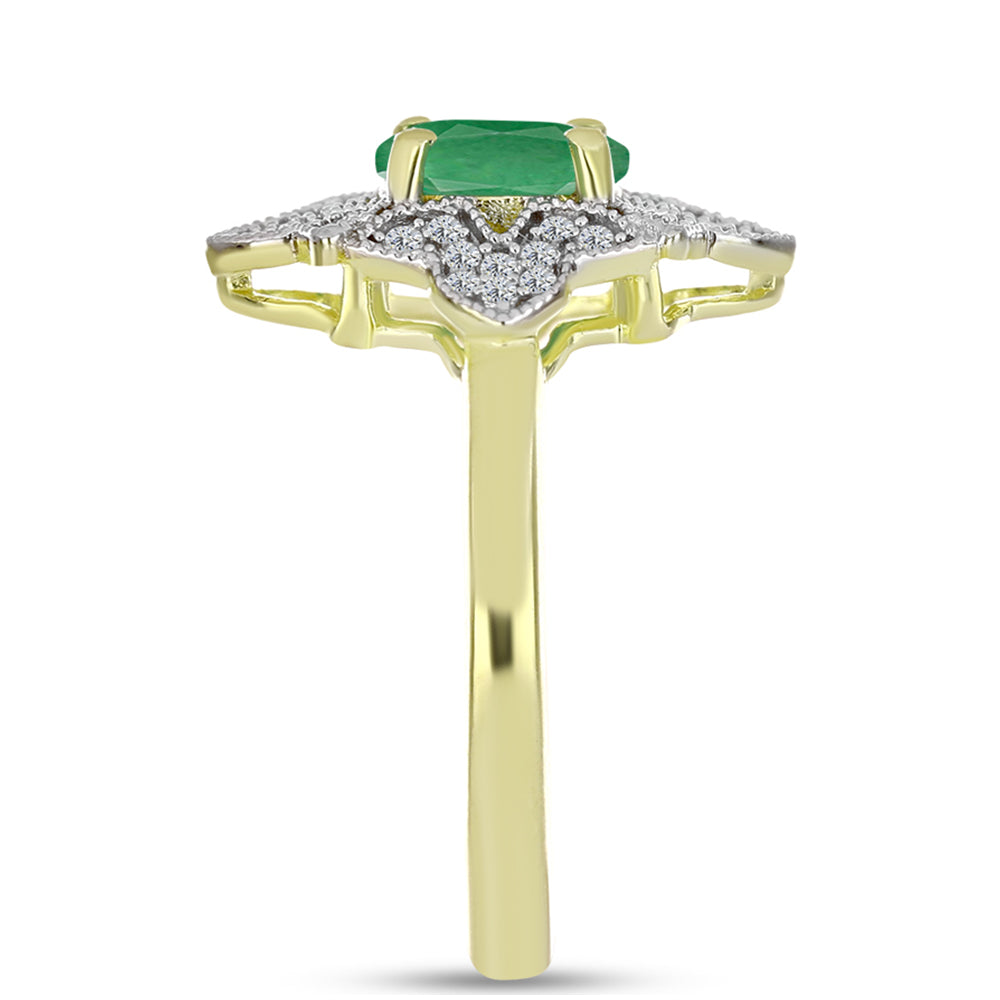 Anillo de Plata Bañada en Oro con Esmeralda de Brasil y Topacio Blanco