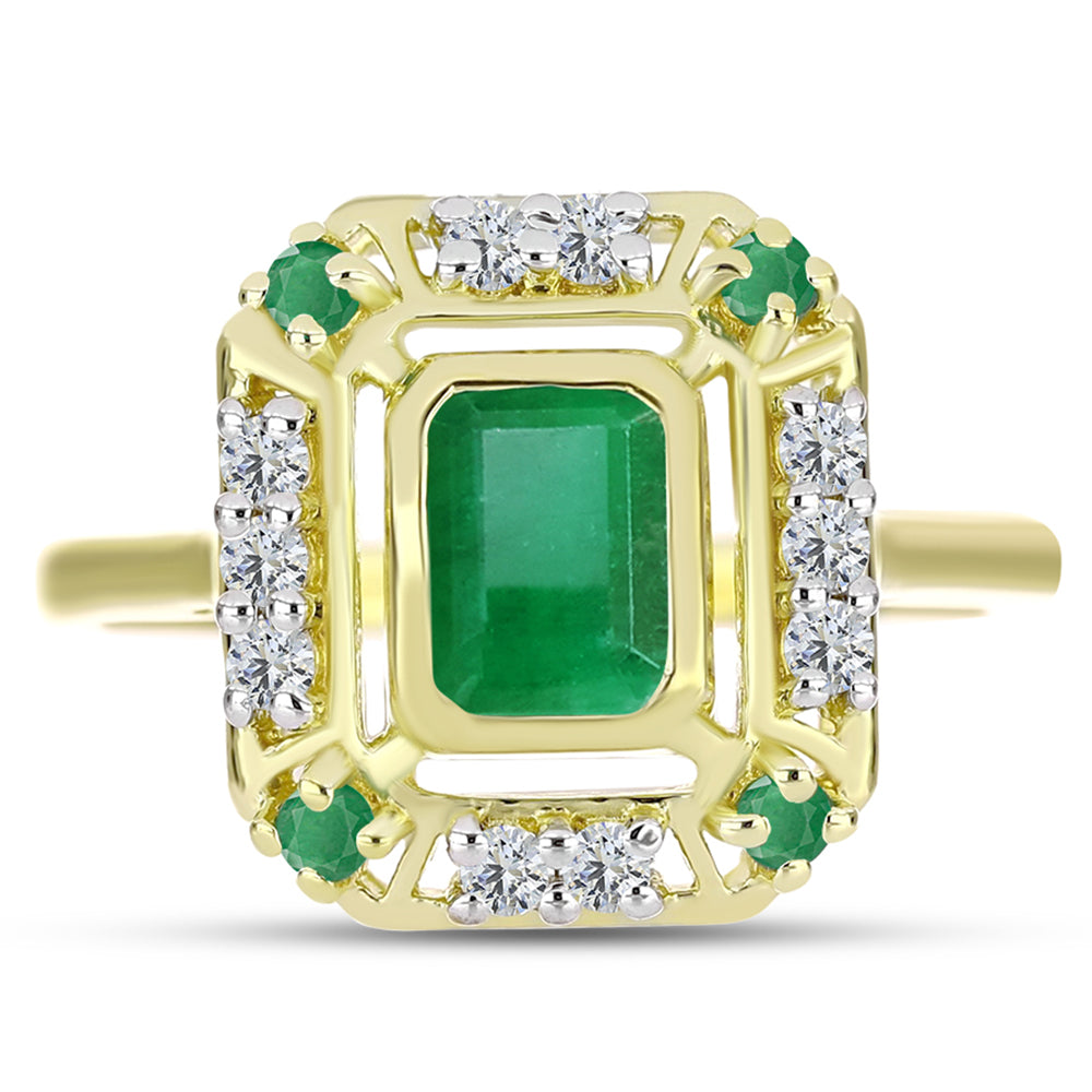 Anillo de Plata Bañada en Oro con Esmeralda de Brasil y Topacio Blanco 1 