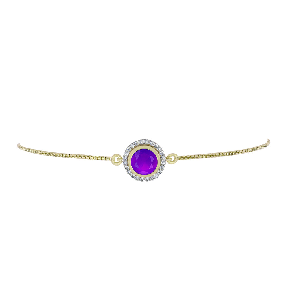 Pulsera de Plata Bañada en Oro con Ágata Púrpura y Topacio Blanco
