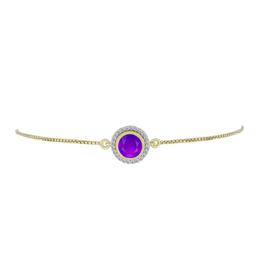 Pulsera de Plata Bañada en Oro con Ágata Púrpura y Topacio Blanco