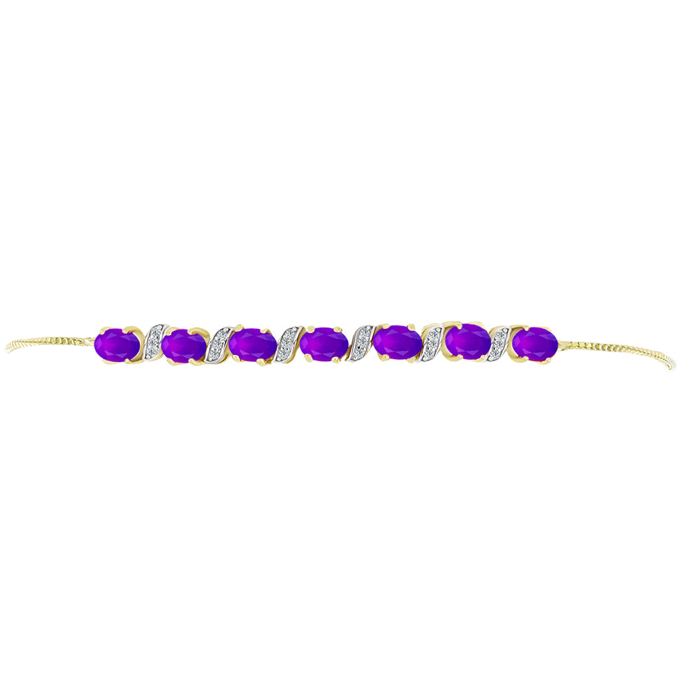 Pulsera de Plata Bañada en Oro con Ágata Púrpura y Topacio Blanco 2 