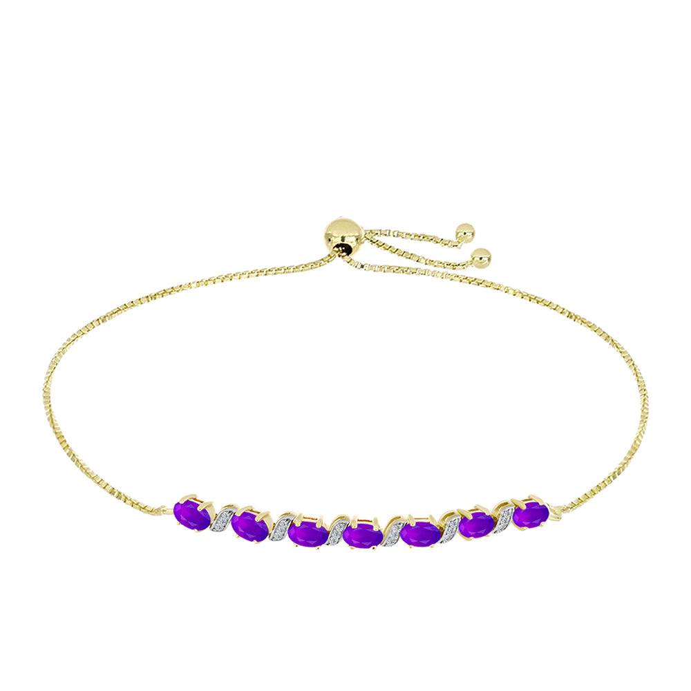 Pulsera de Plata Bañada en Oro con Ágata Púrpura y Topacio Blanco 1 