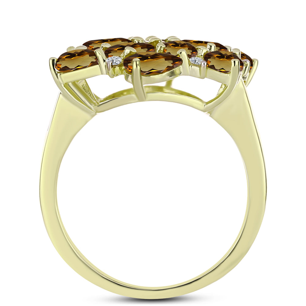Anillo de Plata Bañada en Oro con Cuarzo Coñac y Topacio Blanco 2 