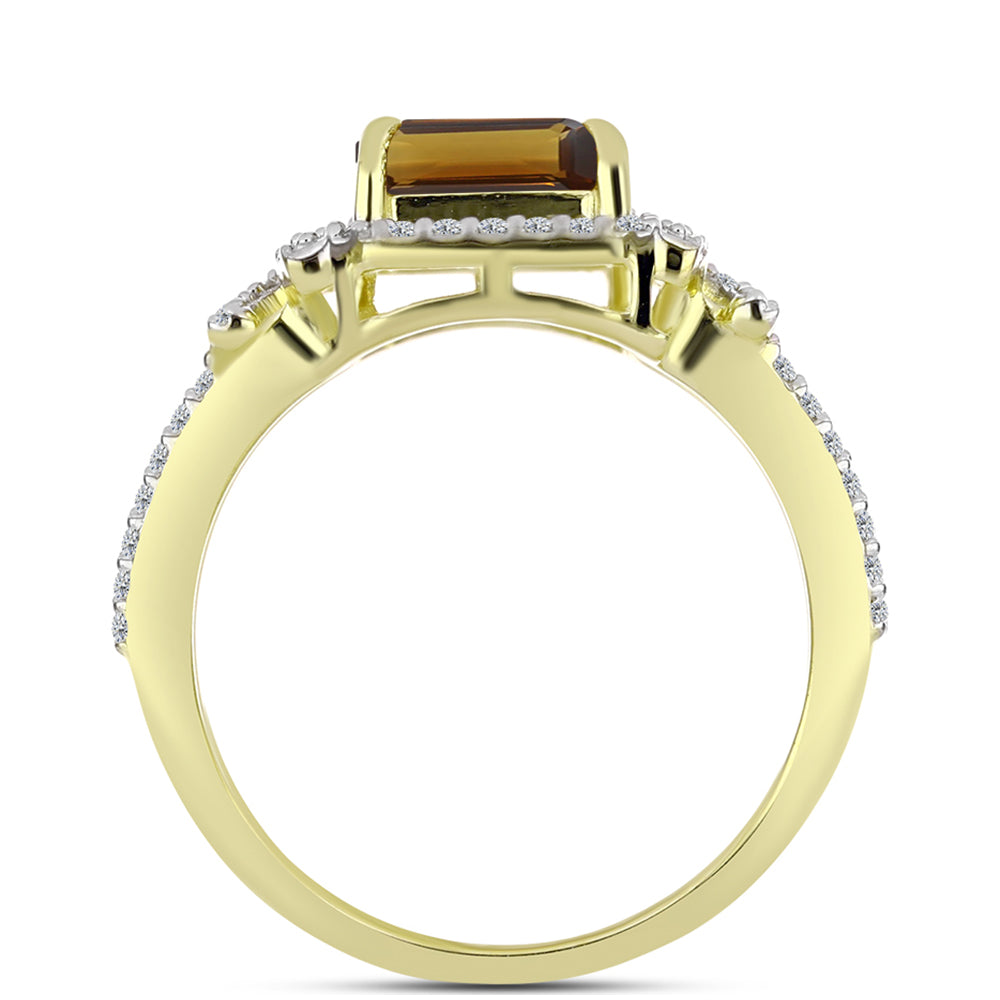 Anillo de Plata Bañada en Oro con Cuarzo Coñac y Topacio Blanco