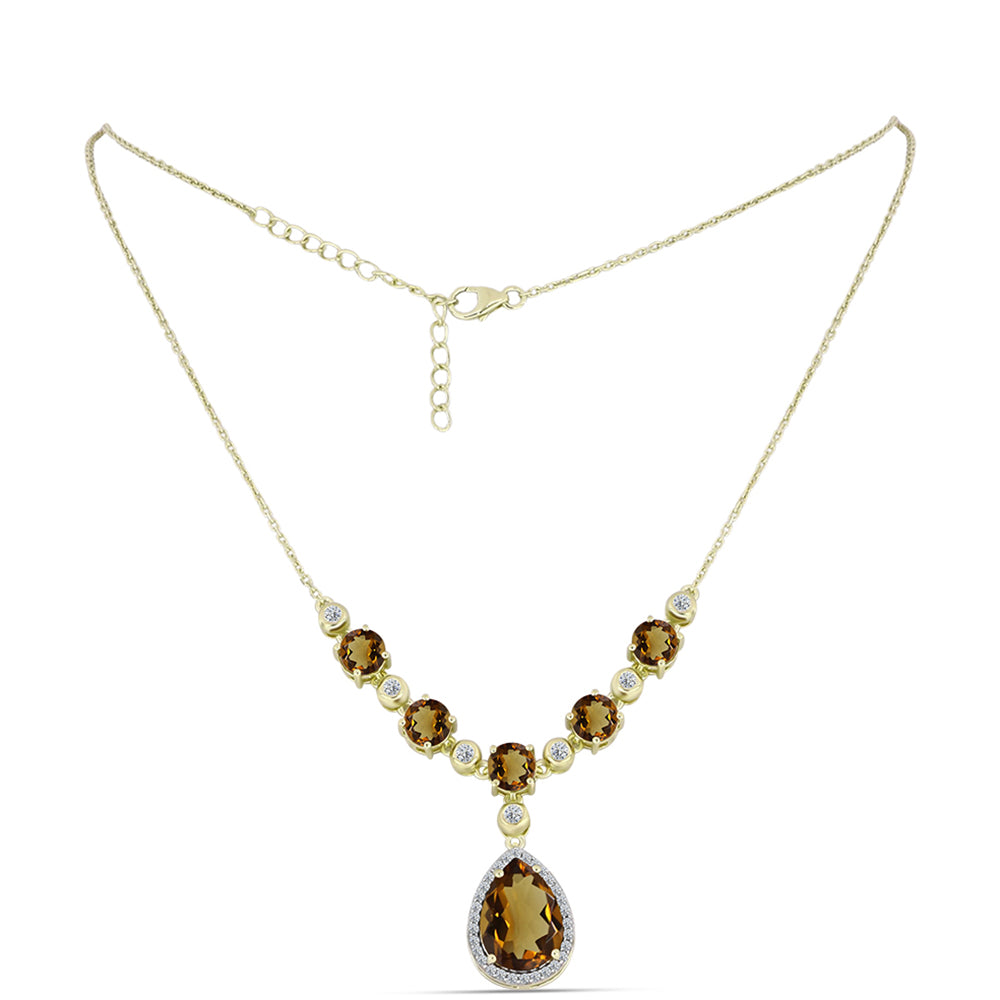 Collar de Plata Bañada en Oro con Cuarzo Coñac y Topacio Blanco 1 