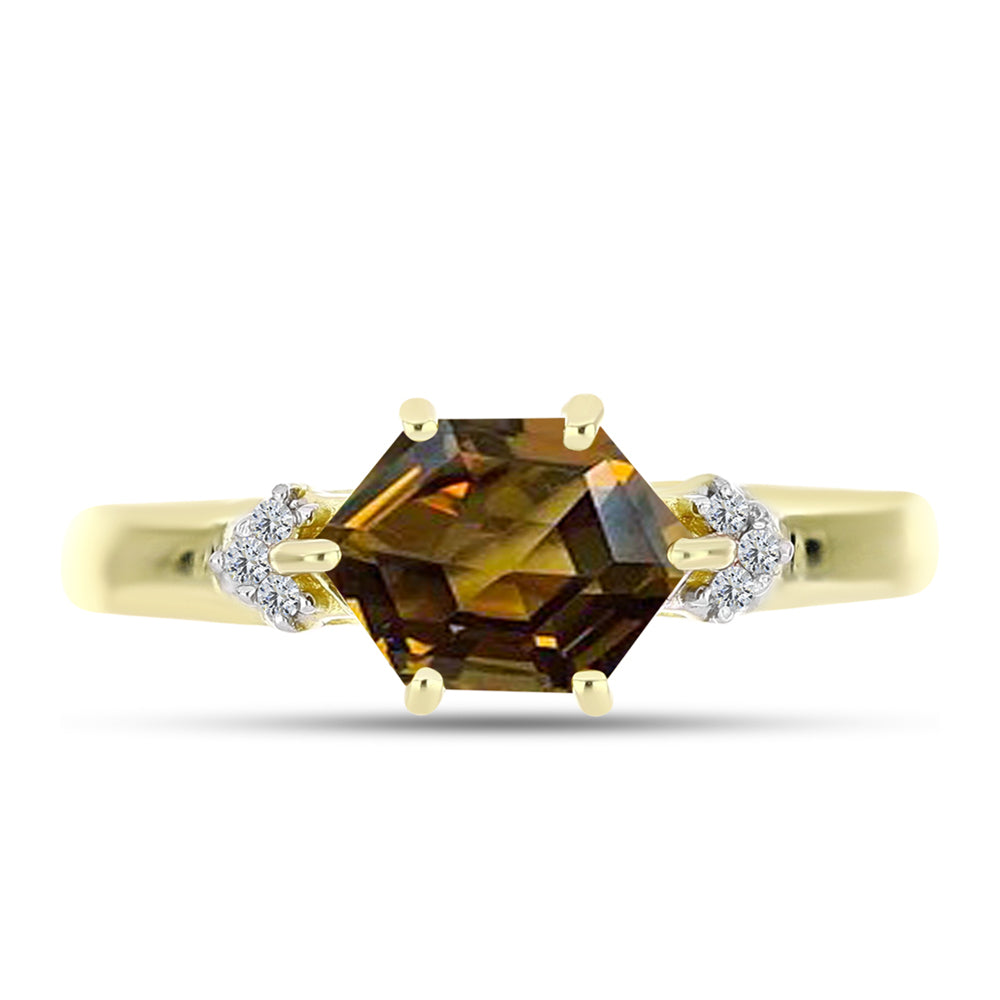 Anillo de Plata Bañada en Oro con Cuarzo Coñac y Topacio Blanco 1 