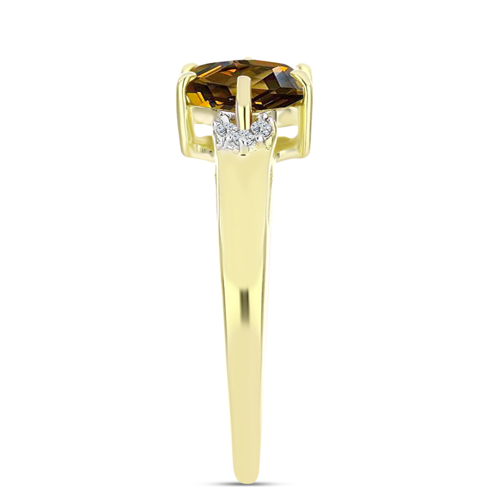 Anillo de Plata Bañada en Oro con Cuarzo Coñac y Topacio Blanco