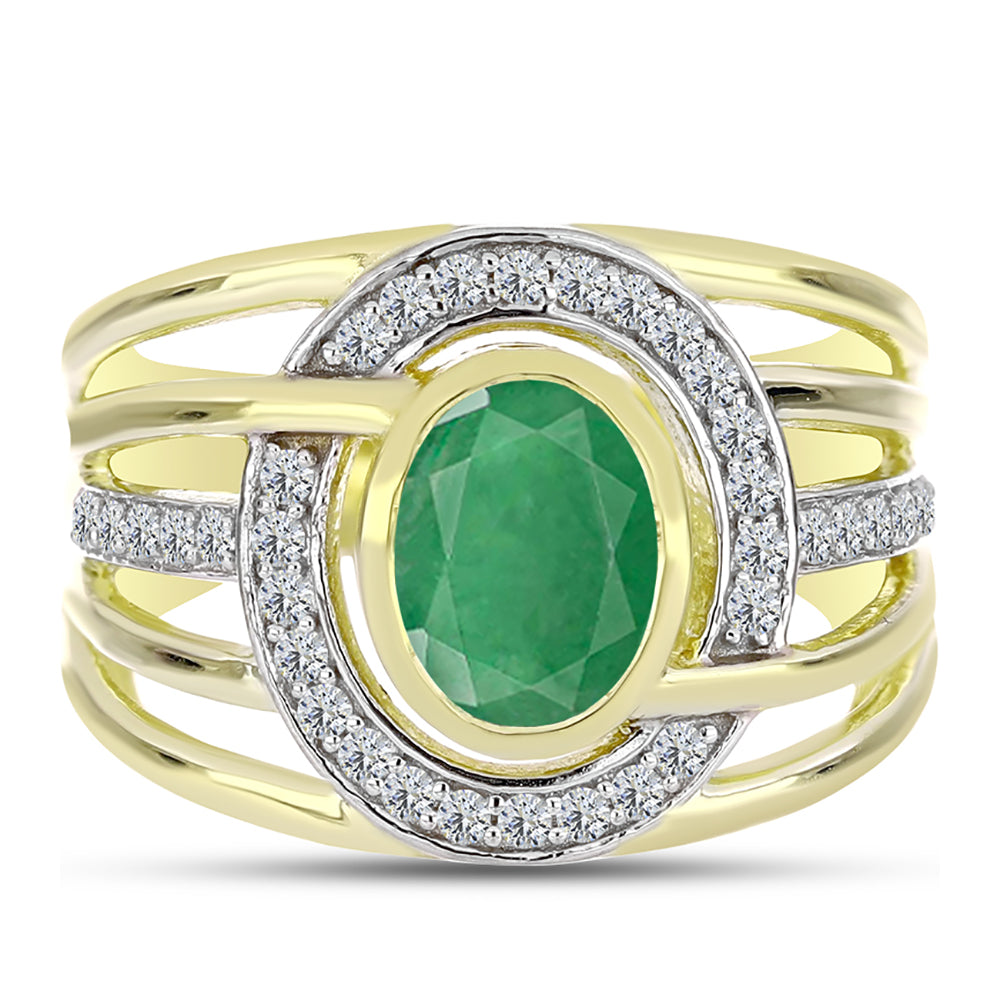 Anillo de Plata Bañada en Oro con Esmeralda de Brasil y Topacio Blanco 1 