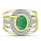 Anillo de Plata Bañada en Oro con Esmeralda de Brasil y Topacio Blanco
