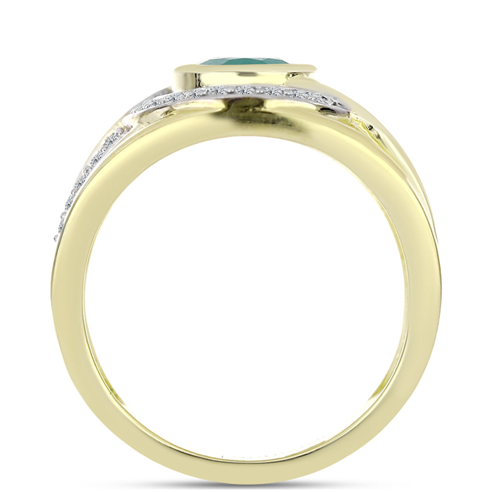 Anillo de Plata Bañada en Oro con Esmeralda de Brasil y Topacio Blanco