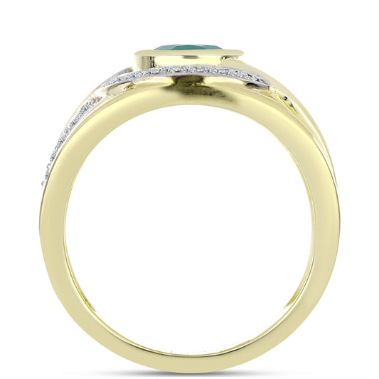 Anillo de Plata Bañada en Oro con Esmeralda de Brasil y Topacio Blanco