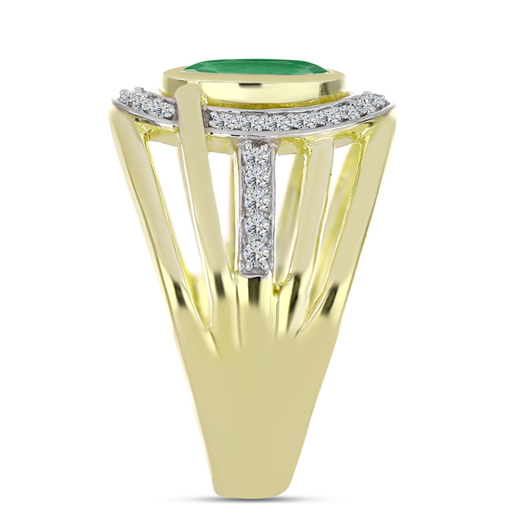 Anillo de Plata Bañada en Oro con Esmeralda de Brasil y Topacio Blanco