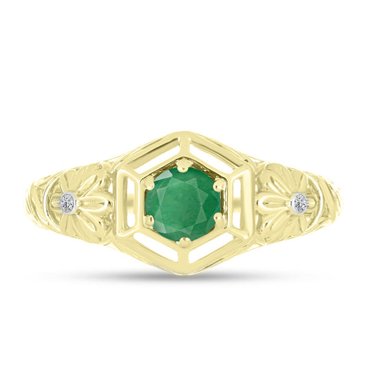 Anillo de Plata Bañada en Oro con Esmeralda de Brasil y Topacio Blanco