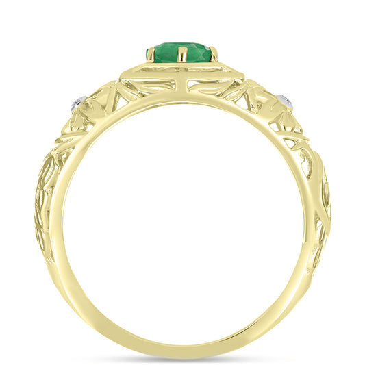 Anillo de Plata Bañada en Oro con Esmeralda de Brasil y Topacio Blanco