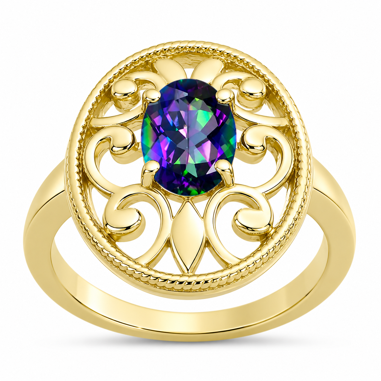 Anillo de Plata Bañada en Oro con Topacio Místico