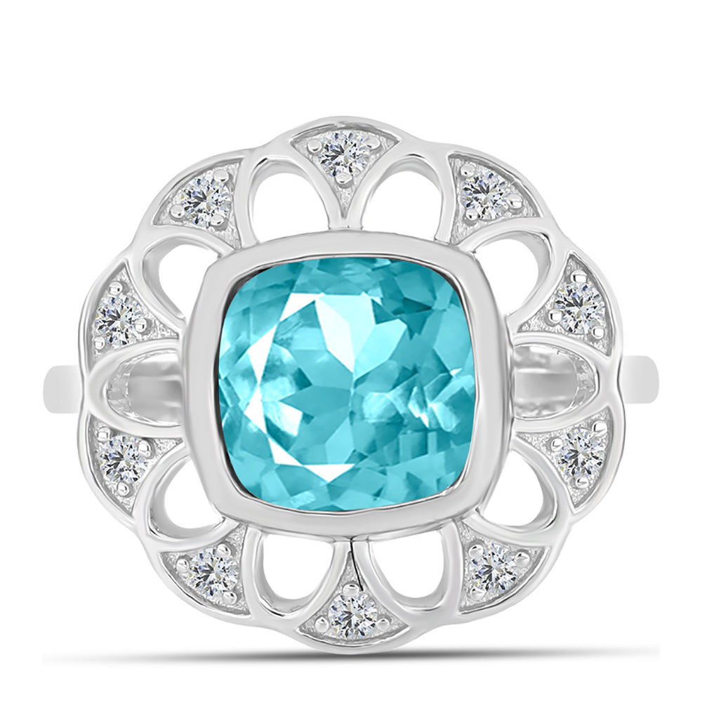 Anillo de Plata con Cuarzo Paraiba y Topacio Blanco 1 