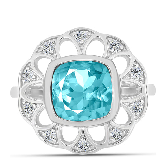 Anillo de Plata con Cuarzo Paraiba y Topacio Blanco