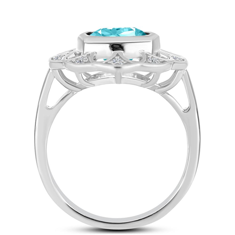 Anillo de Plata con Cuarzo Paraiba y Topacio Blanco 2 