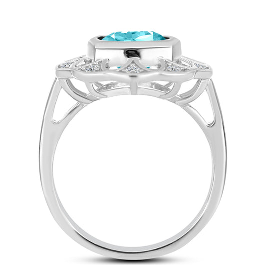 Anillo de Plata con Cuarzo Paraiba y Topacio Blanco