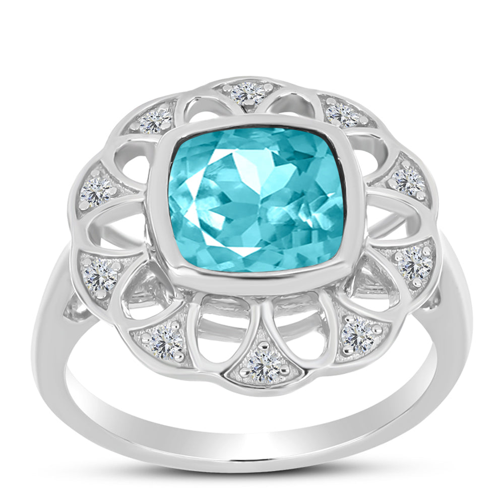 Anillo de Plata con Cuarzo Paraiba y Topacio Blanco 3 