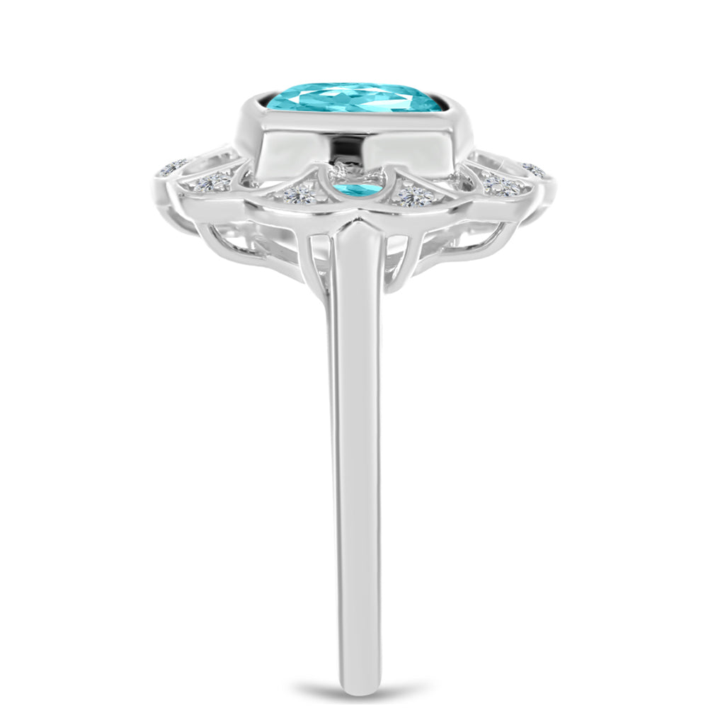 Anillo de Plata con Cuarzo Paraiba y Topacio Blanco 4 