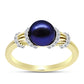 Anillo de Plata Bañada en Oro con Perla Negra Cultivada de Agua Dulce y Topacio Blanco
