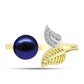 Anillo de Plata Bañada en Oro con Perla Negra Cultivada de Agua Dulce y Topacio Blanco