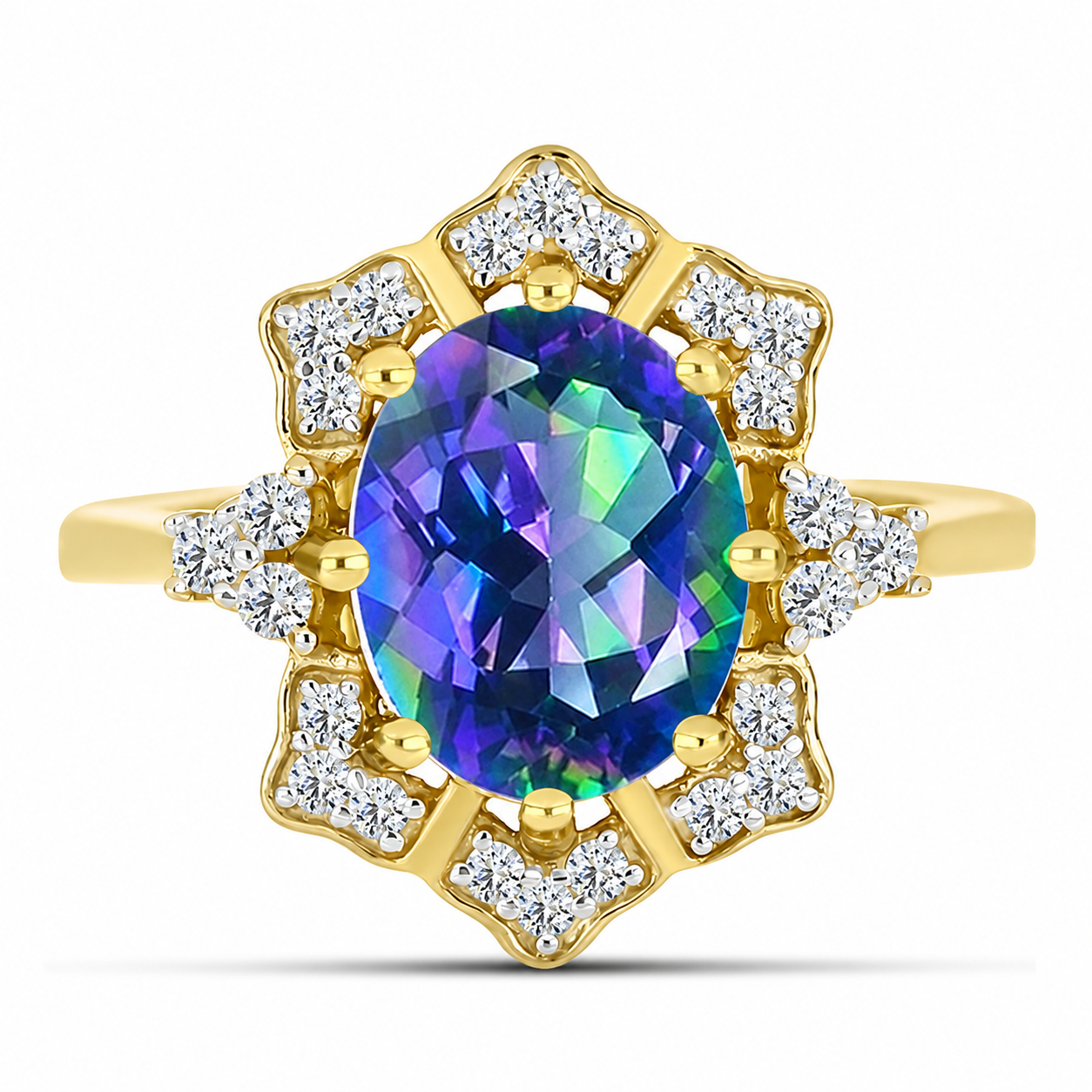 Anillo de Plata Bañada en Oro con Topacio Místico y Topacio Blanco 1 