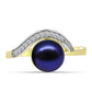 Anillo de Plata Bañada en Oro con Perla Negra Cultivada de Agua Dulce y Topacio Blanco