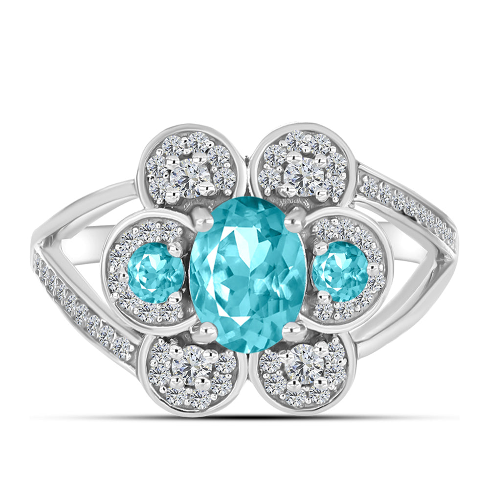 Anillo de Plata con Cuarzo Paraiba y Topacio Blanco