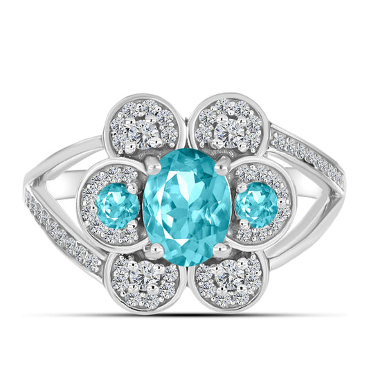Anillo de Plata con Cuarzo Paraiba y Topacio Blanco