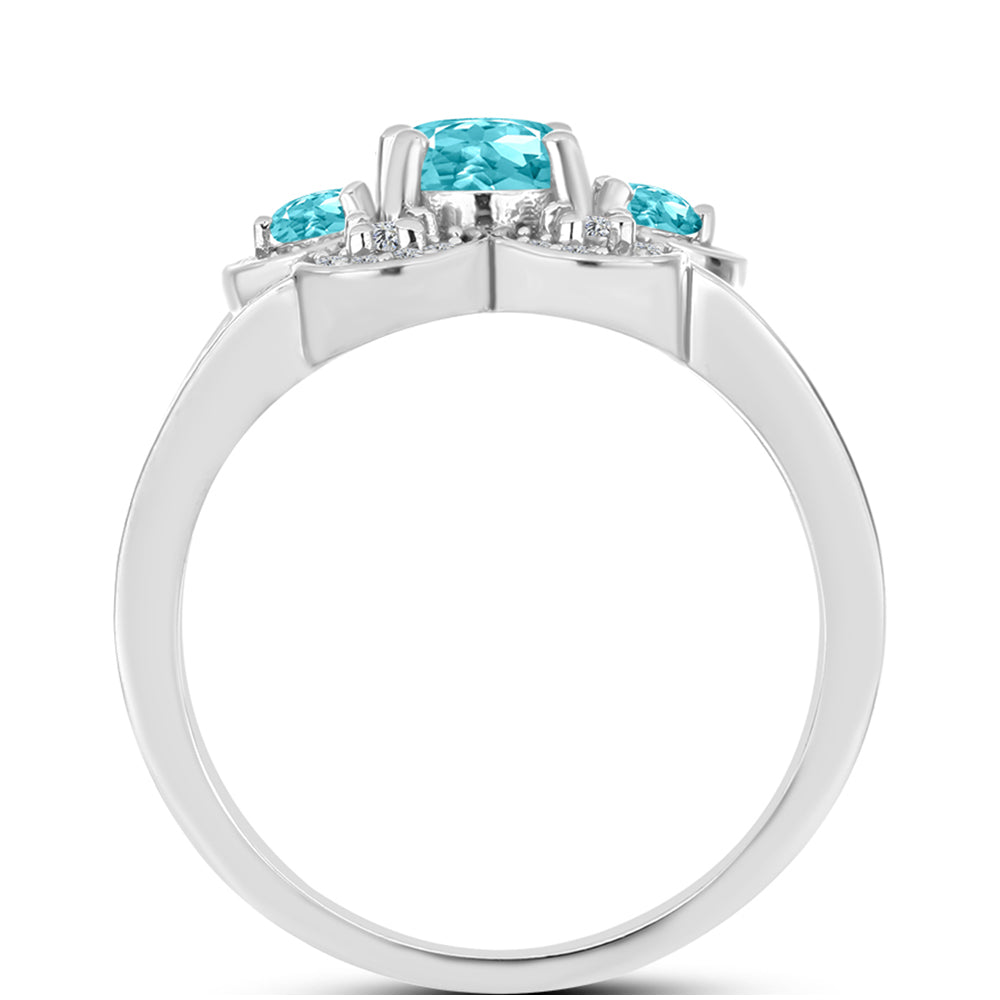Anillo de Plata con Cuarzo Paraiba y Topacio Blanco 2 