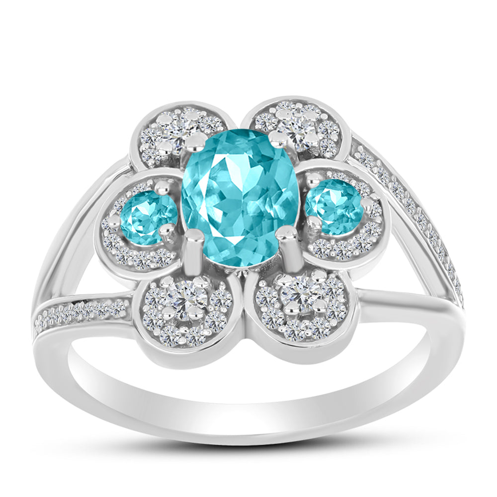 Anillo de Plata con Cuarzo Paraiba y Topacio Blanco 3 